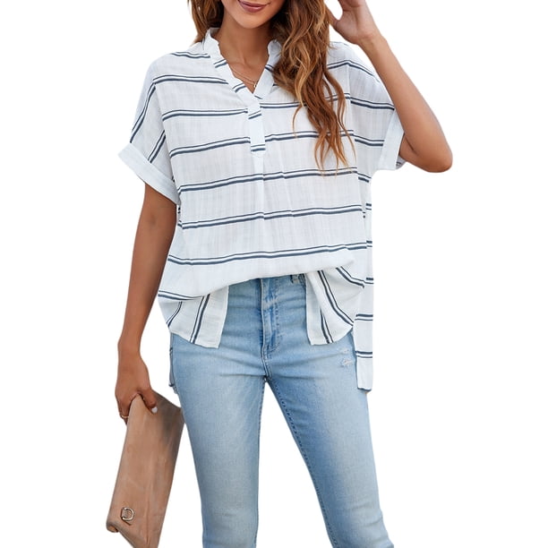 Txlixc, camisetas de manga corta para mujer, Color sólido/estampado, verano, cuello en V, blusas casuales sueltas, blusa, ropa de calle Txlixc Moda