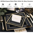 thumbnail image 3 of 60 Pack Black Square Plastic Plates with Gold Rim Include 30 Disposable Dinner Plates 9.5 Inch and 30 Dessert Plate 6.5 Inch, Fancy Plate for Party, Wedding, Halloween and Daily Use, 3 of 6