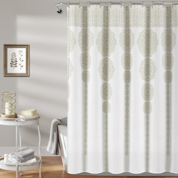 Stripe Medallion Shower Curtain Neutral Single 72X72