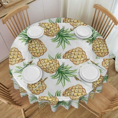 

Tablecloth Pineapple Watercolor Exotic Tropical Table Cloth For Circular Tables Waterproof Resistant Picnic Table Covers For Kitchen Dining/Party