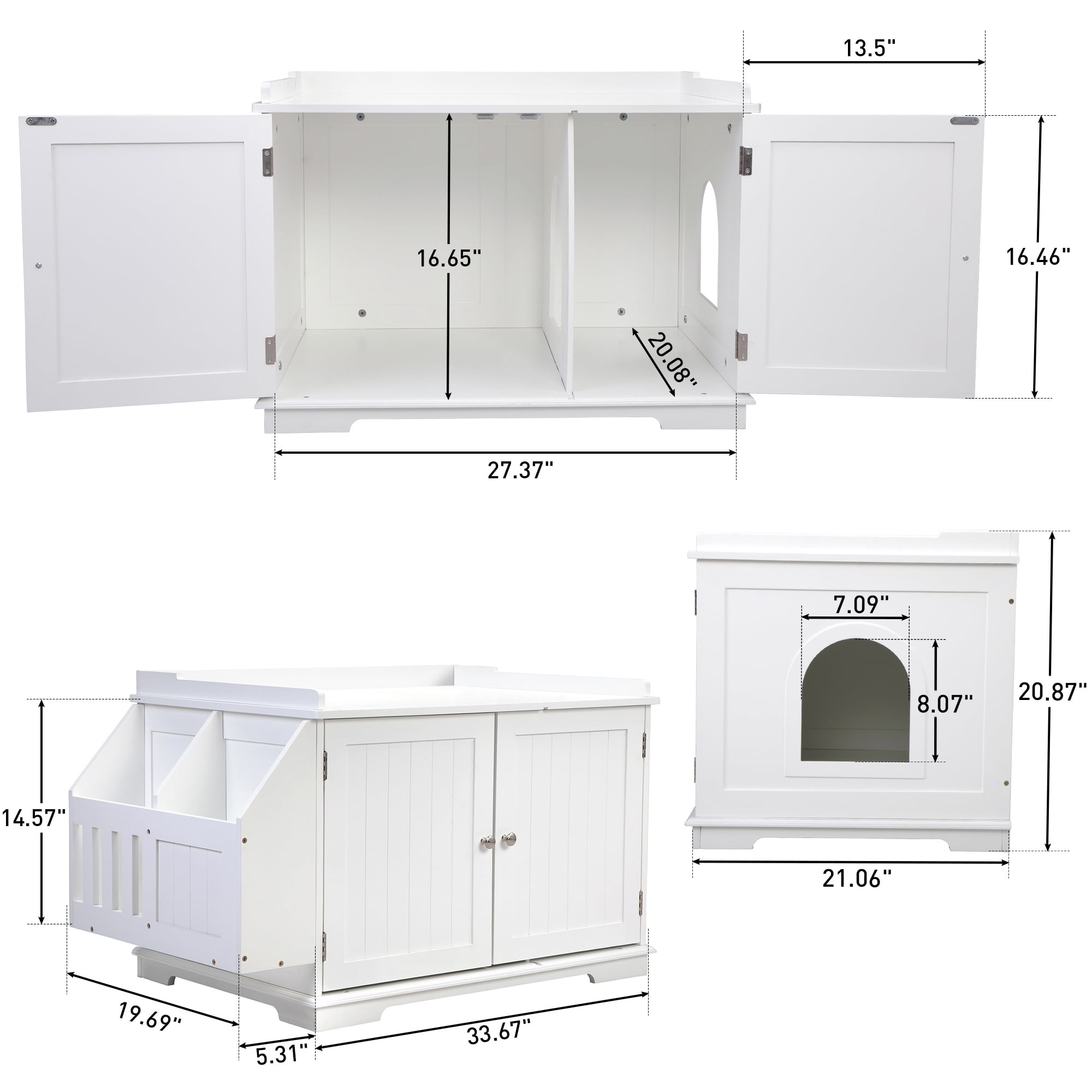 Pefilos 33" Large Cat Litter Box Enclosure, Washroom Storage Bench, Side Table Cat House w/ Magazine Rack, White Pefilos 33" Large Cat Litter Box Enclosure, Washroom Storage Bench, Side Table Cat House w/ Magazine Rack, White