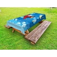 thumbnail image 1 of Moon Outdoor Tablecloth, Retro Airplane The Moon and the Stars in the Sky Jumping Fish and Wavy Sea Print, Decorative Washable Fabric Picnic Tablecloth, 58 X 120 Inches, Blue and Yellow, by Ambesonne, 1 of 2