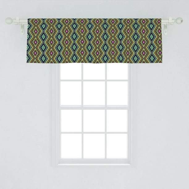 Ethnic Window Valance Geometric Folklore Ornament In Mexican Style Vibrant Colors Borders Curtain Valance For Kitchen Bedroom Decor With Rod Pocket By Ambesonne Walmart Com Walmart Com