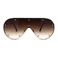 thumbnail image 1 of Metal Stud Brow Line Flat Top Rimless Shield Racer Sunglasses Gold Brown, 1 of 4