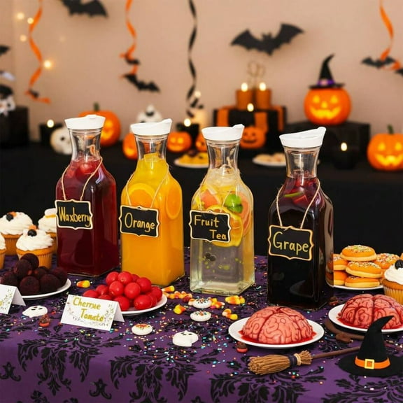 4pcs Glass Carafe with Lids - 50oz Clear Beverage Serveware, Ideal for Mimosa Bar, Iced Tea, Cold Beverage, Milk & Party Storage