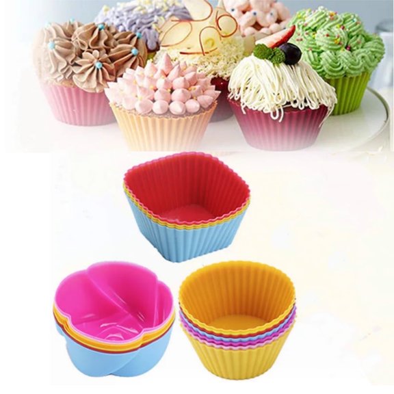 MODANU Silicone Baking Cups Cupcake Liners - 18Pcs Reusable Silicone Molds Including Round, Square, Flower BPA Free Food Grade Silicone