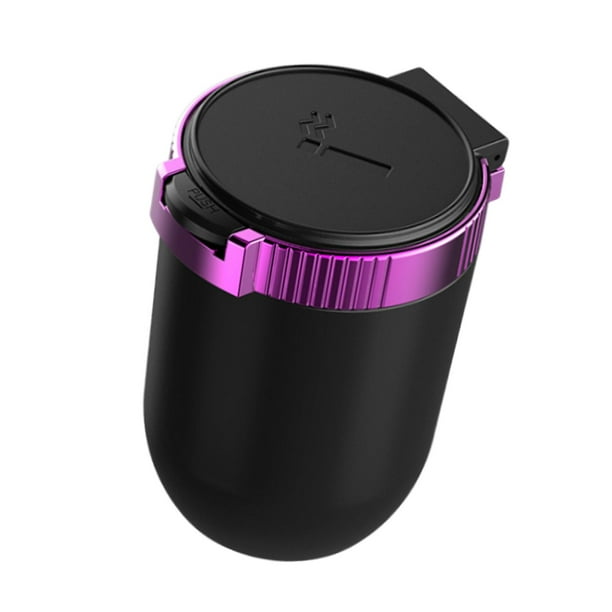 Cenicero de coche,Cenicero de coche con tapa a prueba de olores universal,Cenicero a prueba de viento desmontable,Cubo de basura para coche Mini portátil de acero Púrpura