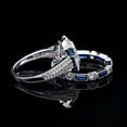 thumbnail image 2 of Uloveido Rhodium Plated Royal Blue White Cubic Zirconia Double Engagement Bands Wedding Rings Set for Women Girls (Size 8) RJ497, 2 of 9