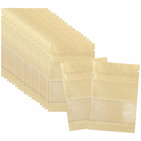 HYG 100 Pcs Kraft Paper Envelopes Small Zipper Seal Pouch Resealable Paper Seed Envelopes with Clear Window Samples Bags Empty Seeds Packets Envelope for Flower Vegetable Plants
