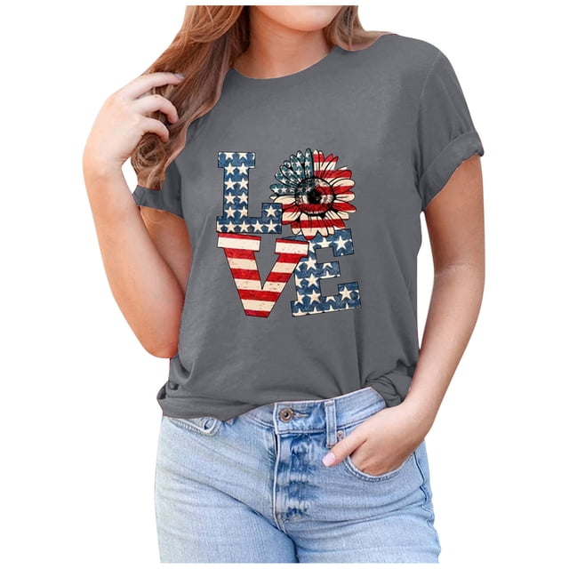 Pompotops Mode Femme Col Rond Imprimé T-shirt Manches Courtes Blouse Décontractée
