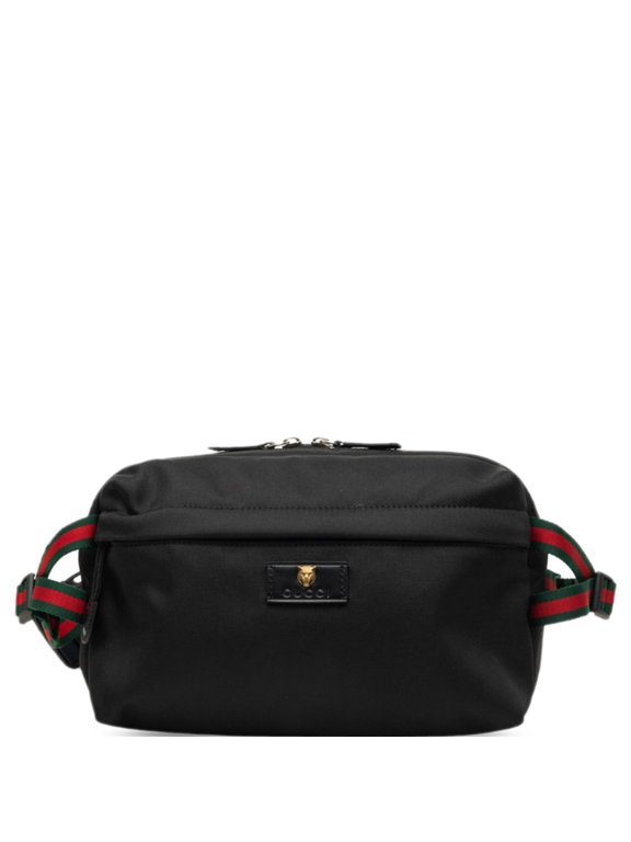 Pre-Owned Gucci Sherry Line Tiger Head Waist Bag/Body Bag 477085 Black Canvas Women's GUCCI