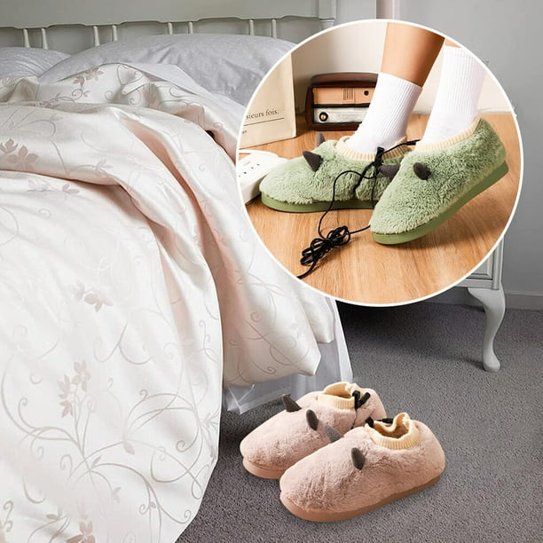 USB Heated Slippers Plush Temperature Adjustable Foot Warmer for