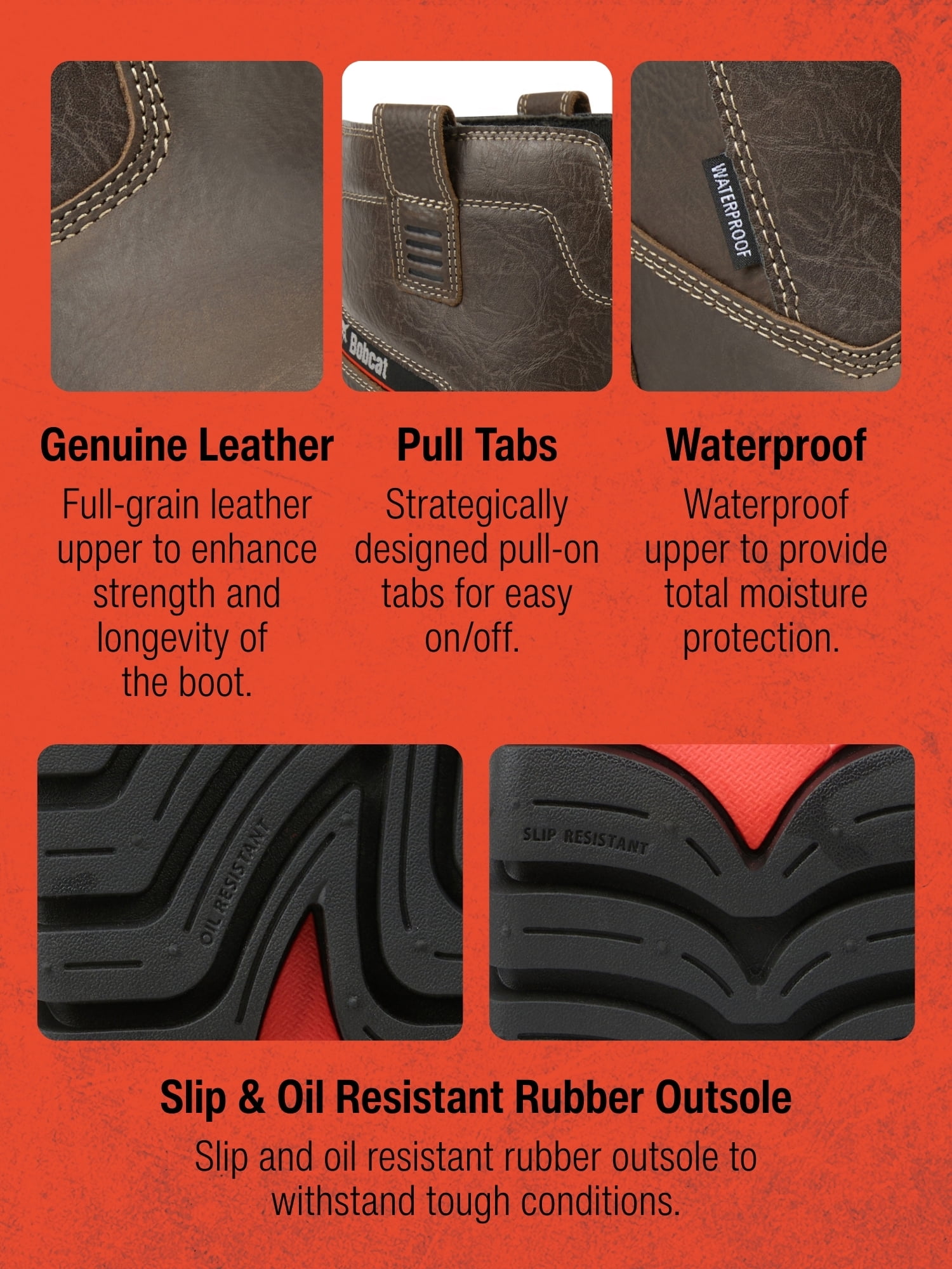 Bobcat Men’s Frontier Wellington Waterproof Pull-On Composite Toe Work Boot, Wide Available