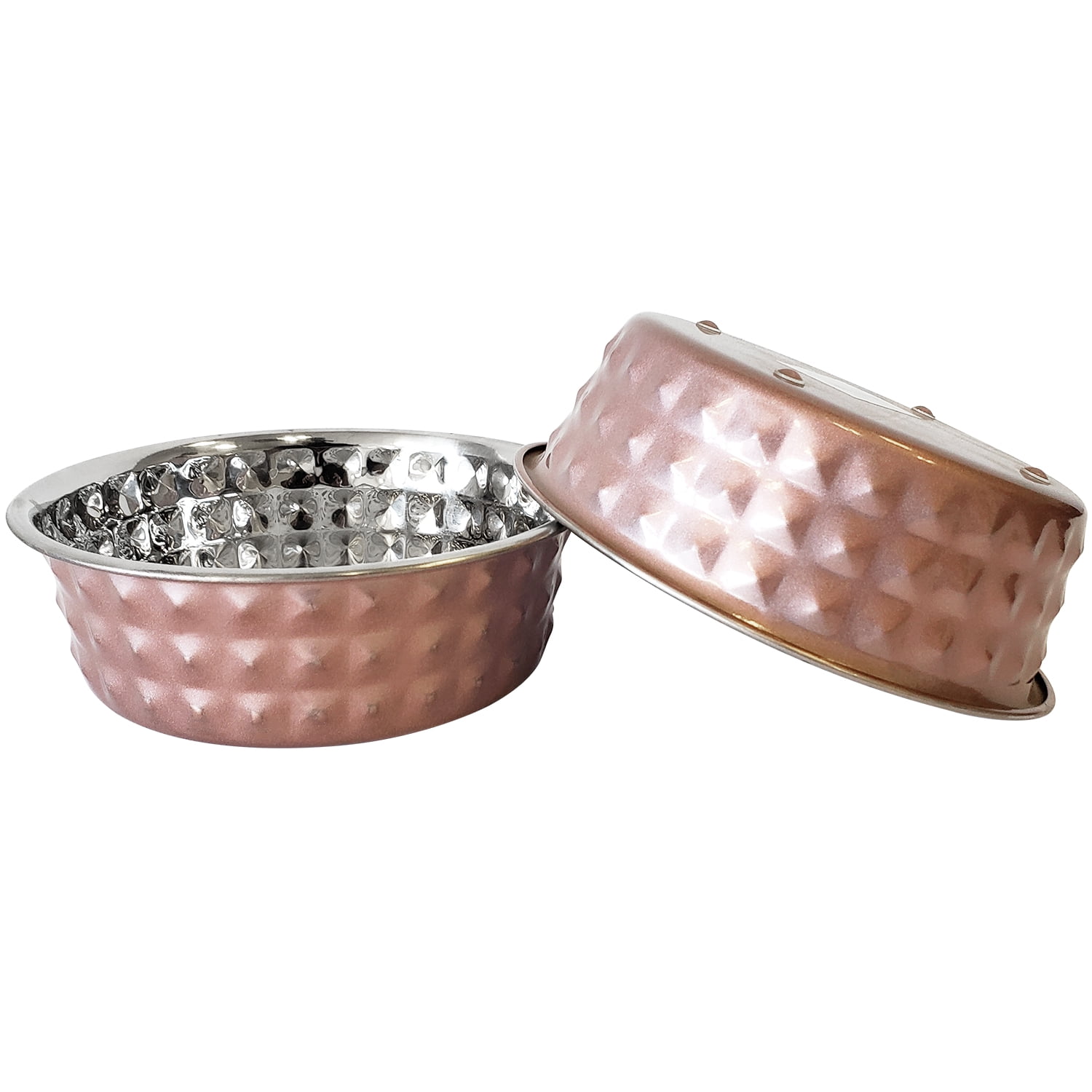 Country Living Set of 2 Hammered Stainless Steel Dog Bowls – Rose Quartz/64oz