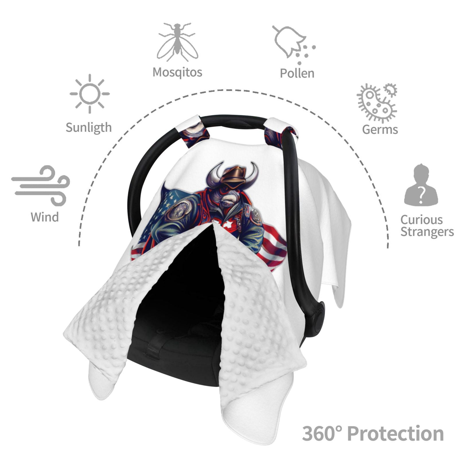 Car Seat Cover Baby - Cool Patriotic Buffalo Cowboy Breathable Infant Car Seat Cover for Baby Carseat, Lightweight Comfort Baby Essentials Must Haves Newborn Stuff for Girl Boy