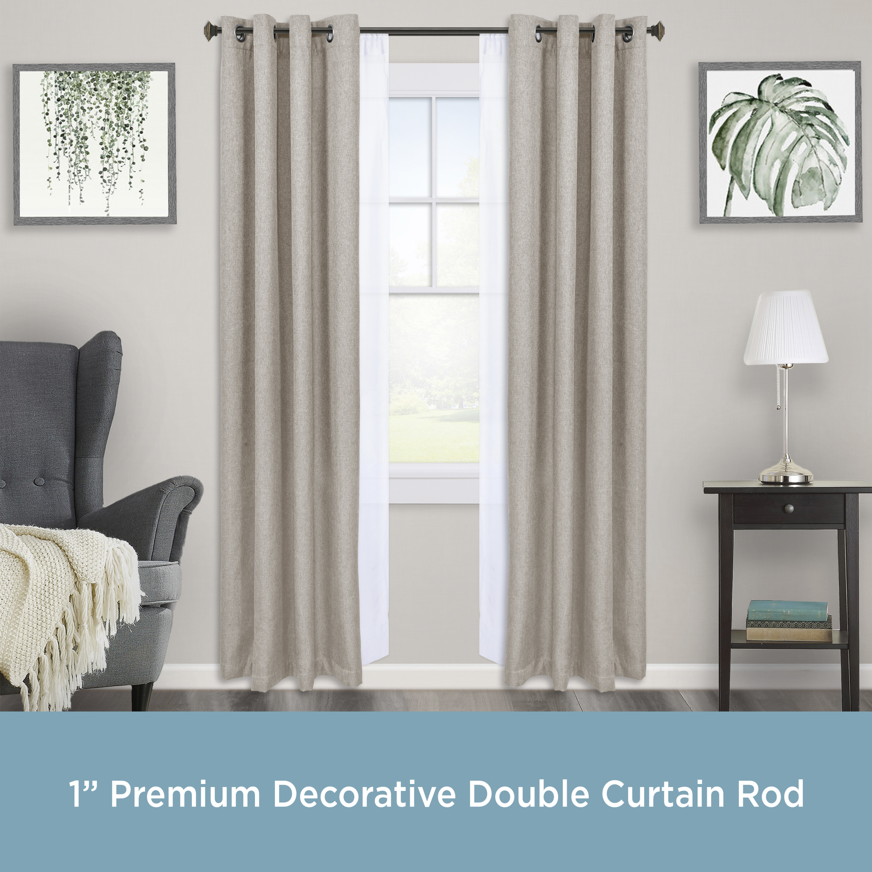 Kenney Mission 1" Premium Decorative Window Double Curtain Rod, 36-66", Oil Rubbed Bronze