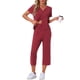 thumbnail image 2 of Conjunto de lounge para mujeres INSPIRE CHIC, camiseta de manga corta, pantalones largos, pantalones capri con cuello en V, conjunto de pijama con botones y bolsillo, talla XS, rojo, 2 of 6