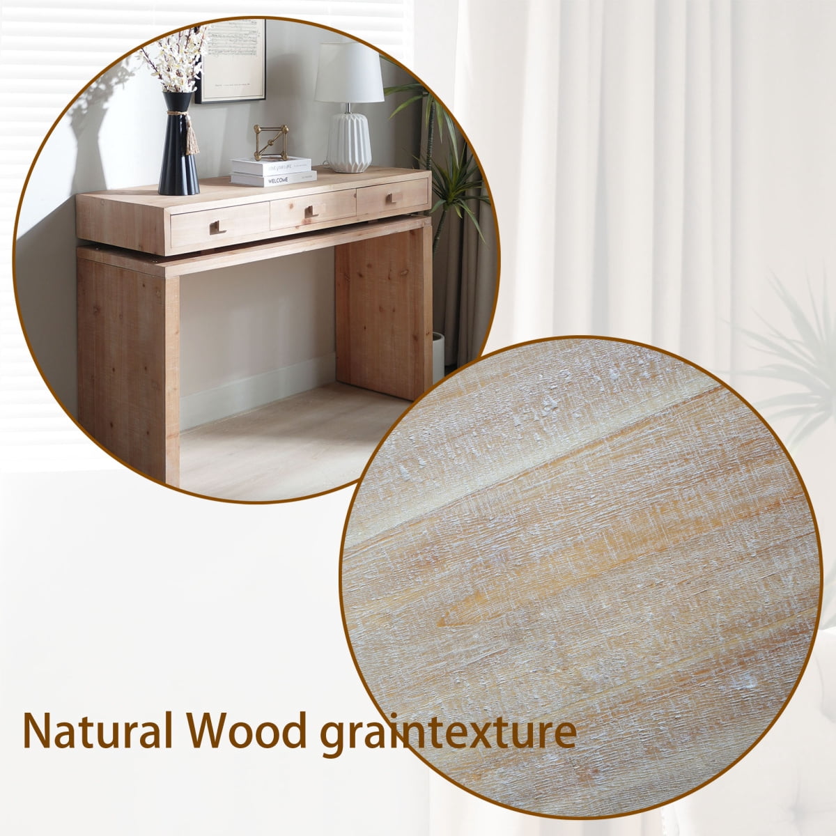 47'' Rustic Wooden Console Table with 3 Drawers, Entryway Table with Floating Top Design for Entry, Hallway, Living Room