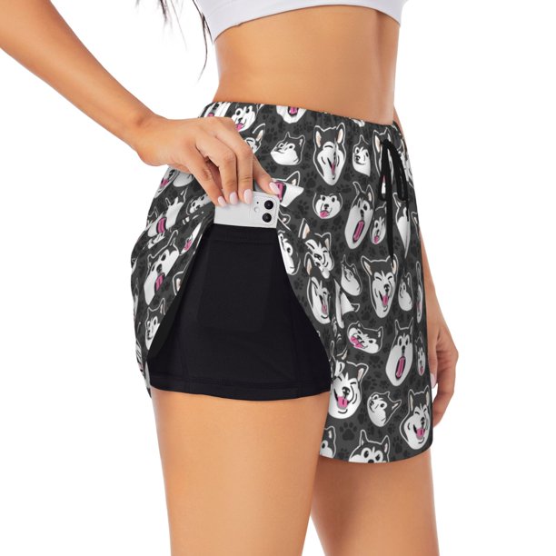 Balery HUSKY Face Pantalones cortos deportivos para mujer con forro y dos bolsillos, elásticos, para entrenamiento, gimnasio, yoga-Large