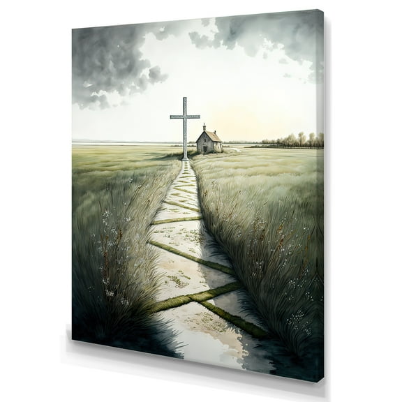 Designart Cross Status On Winding Path I Canvas Wall Art
