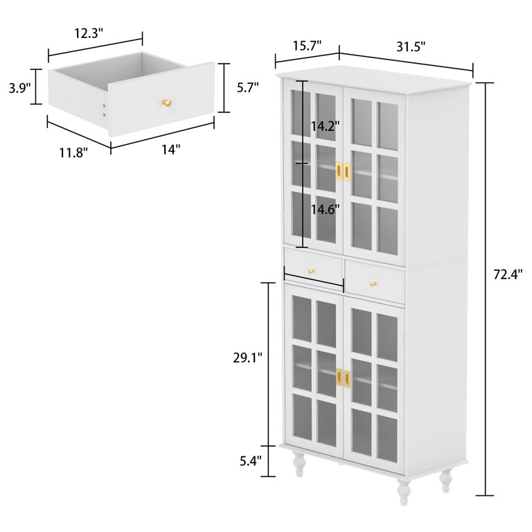 URTR Antique White Wood 31.5 in. Kitchen Food Pantry Cabinet with Glass  Doors and Adjustable Shelves, Tall Storage Cabinet T-02020-A - The Home  Depot