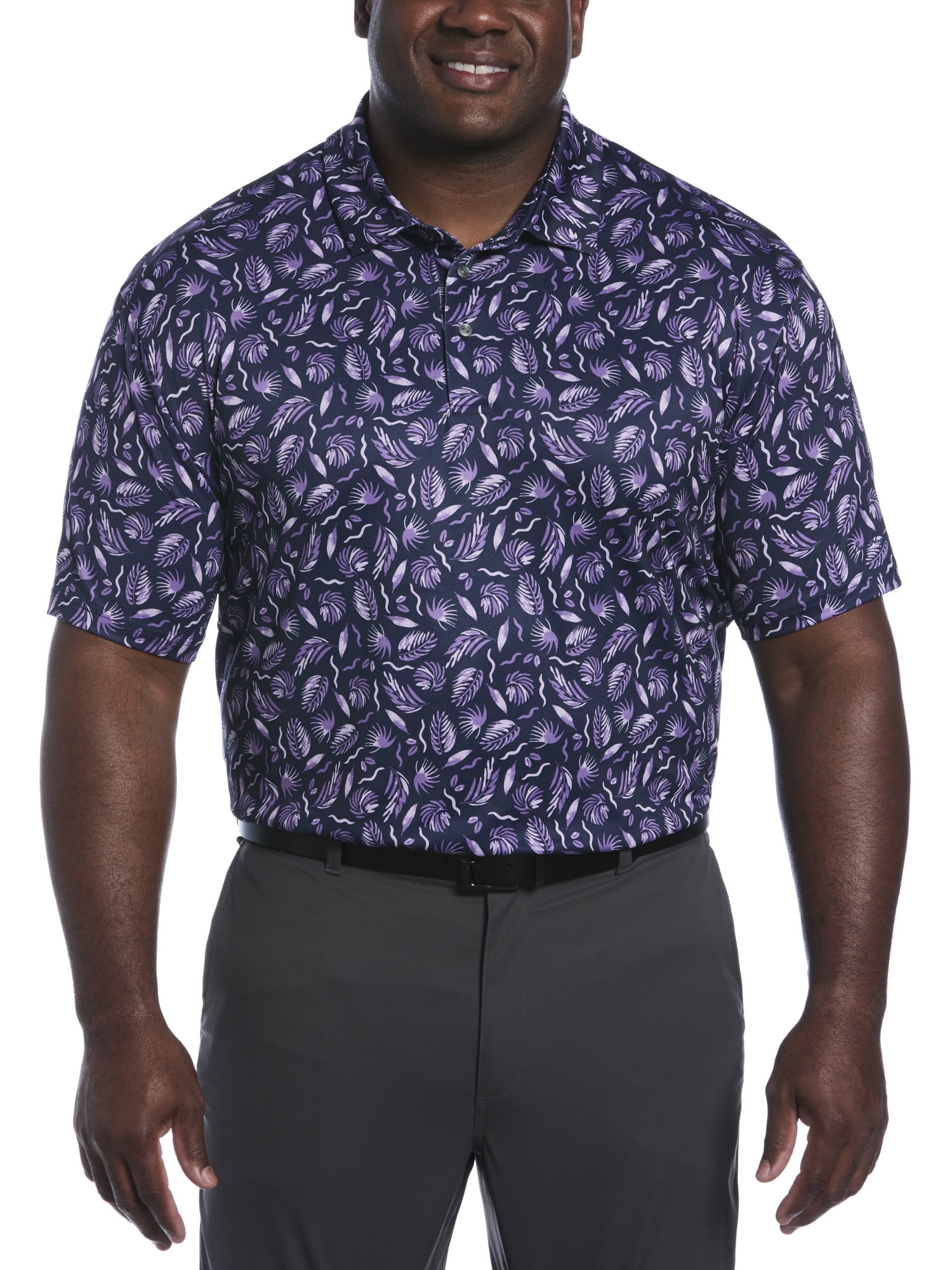 Ben Hogan Men's and Big Men’s Painted Foliage Print Short Sleeve Golf Polo Shirt, up to Size 5XL