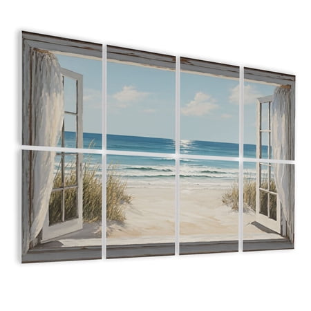 8 Pack Art Acoustic Panels Sound Absorbing Window View Coastal Vintage Country Ocean Seascape Rustic Nature Beach Decorative Soundproof Wall Panels Self Adhesive for Bedroom Living Room 48 x32
