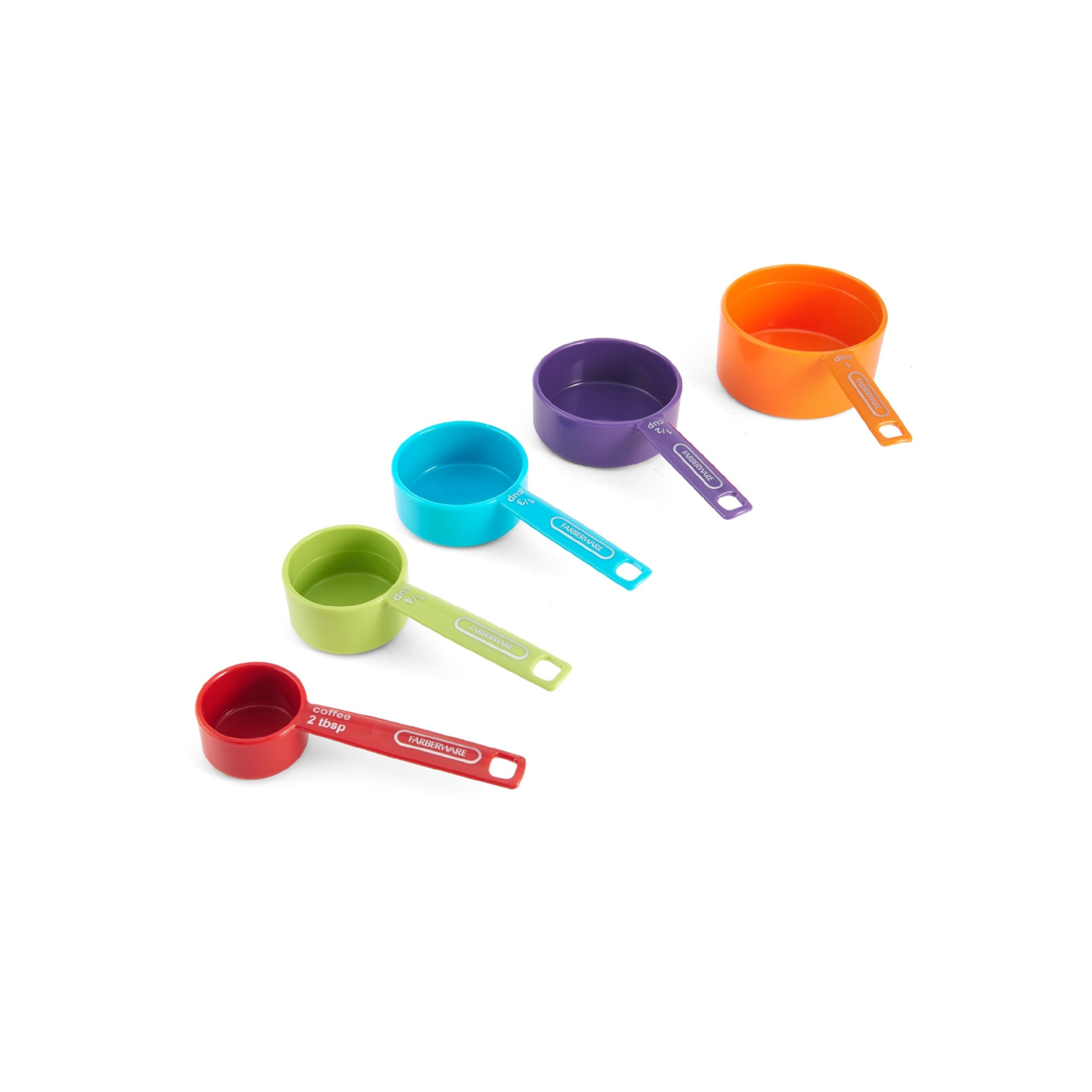 Farberware Professional Plastic Measuring Spoons, Set of 5, Colors may vary  & Farberware Professional Plastic Measuring Cups with Coffee Spoon, Set of