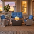 thumbnail image 2 of Patiobula Patio Furniture Set with Propane Fire Pit Table, 5 Pieces Outdoor Sectional Couch, Gray Wicker Rattan Conversation Loveseat Glider with Swivel Chair for Garden Backyard Deck, Navy, 2 of 15