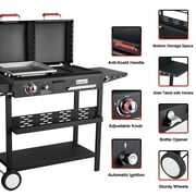 Bestfire Double Fuel Propane Gas Charcoal Grill Combo Black Dual Lids, 2 Side Shelves for Outdoor and Backyard Cooking