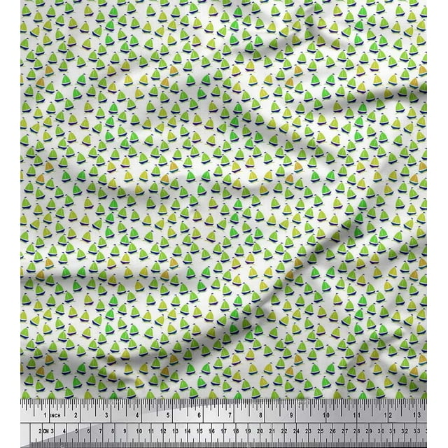 Soimoi Japan Crepe Satin Fabric Sailboat Shirting Print Sewing Fabric Yard 42 Inch Wide