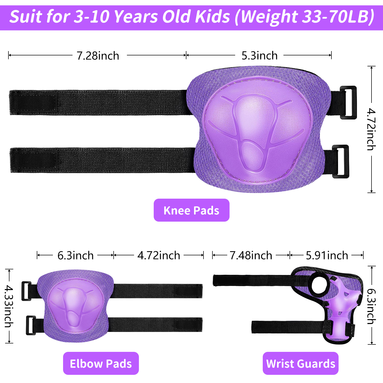 Rirool 6-Piece Kids Protective Gear Set, Purple, Ages 3-10 photo 6