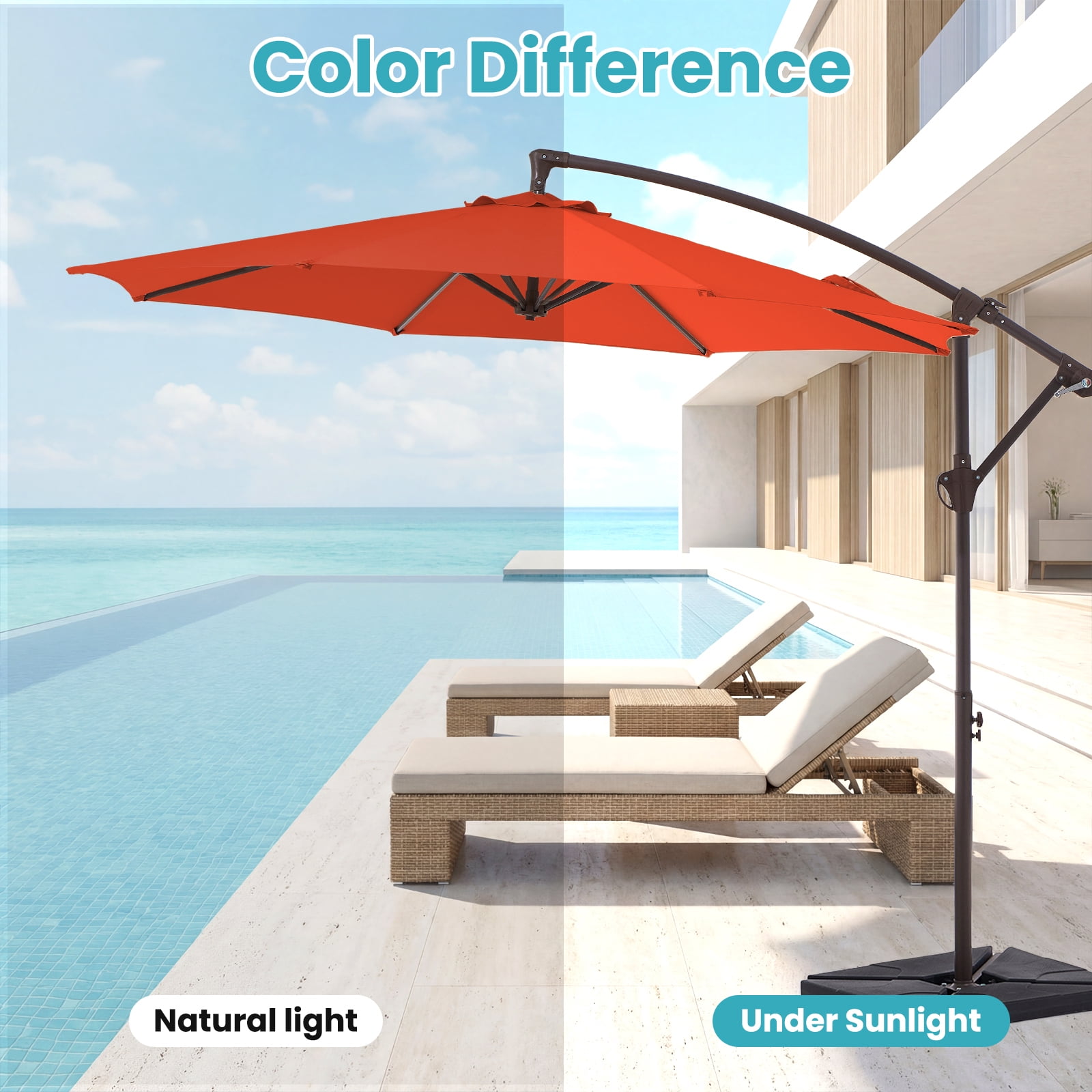 JUSTLET 10ft Heavy Duty Patio Hanging Offset Cantilever Patio Umbrella W/ Base Included, Orange