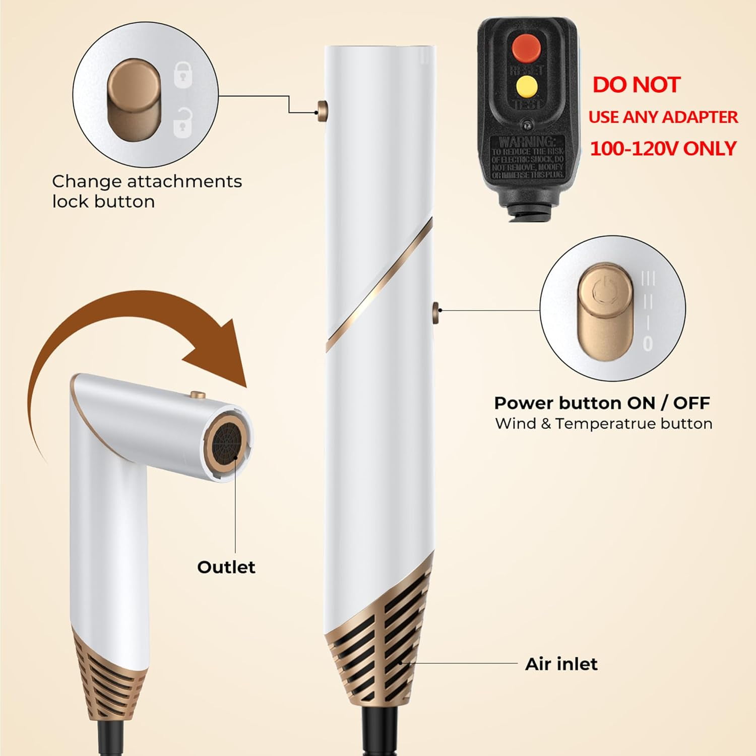 Foldable Blow Dryer Brush with Wrap Curler, 6 in 1 Hair Dryer Brush, Detachable Air Hair Styler Curling, Drying,Volumizing, Straightening, Negative Ionic Hair Dryer with Diffuser, Hair Styling Tools