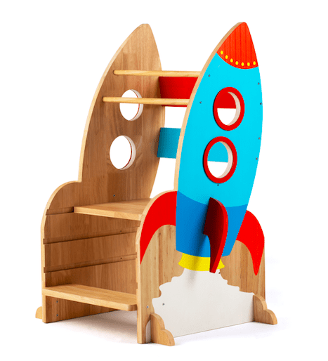 Safe Montessori Stool and Toddler Counter Stand Perfect for Learning and Baking Adjustable Height Kitchen Stool for Toddlers Max & Me Adorable Rocket Ship Toddler Kitchen Stool Helper 