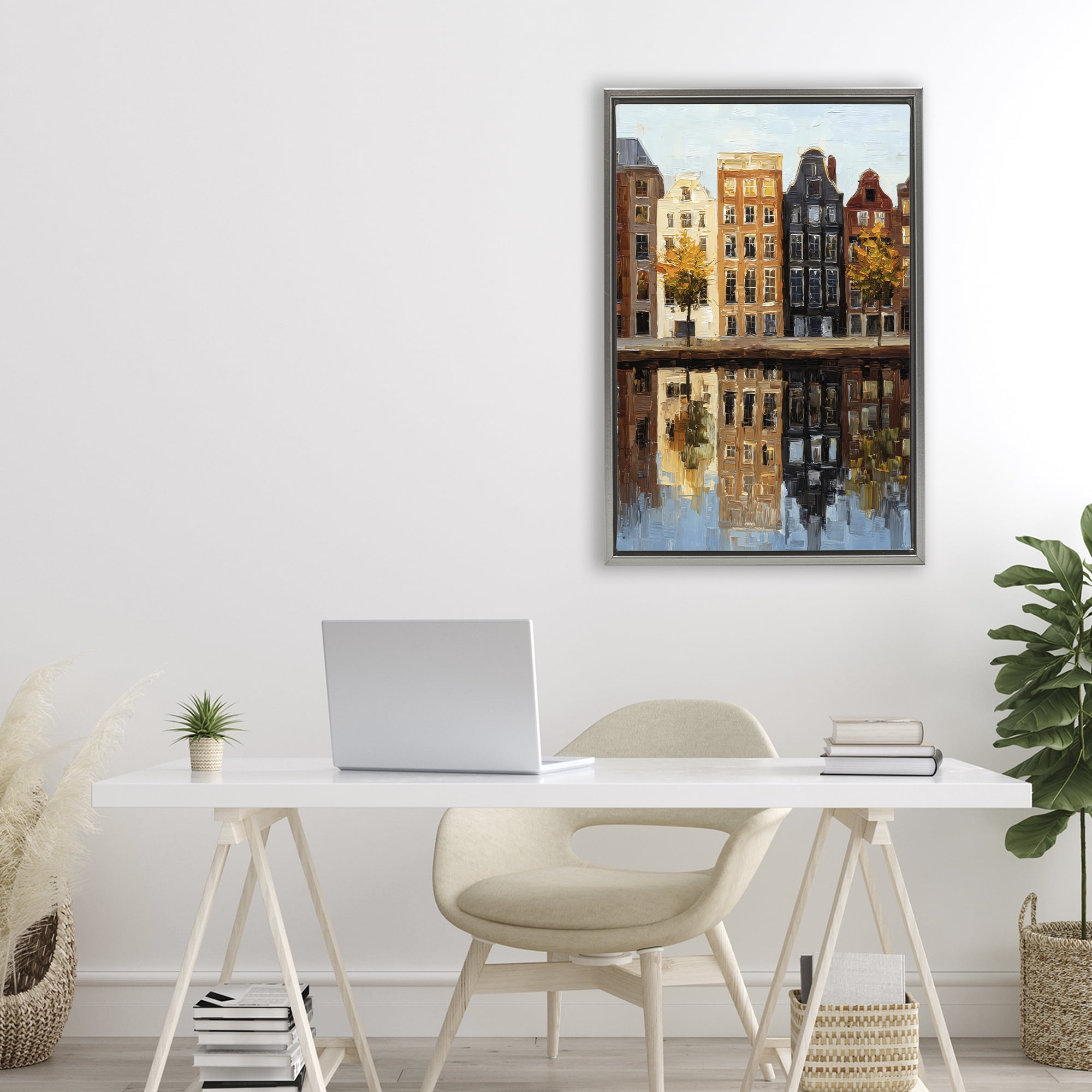 Stupell Industries City Reflection over Canal Gray Framed Floater Canvas Wall Art, design by Petal Prints Design