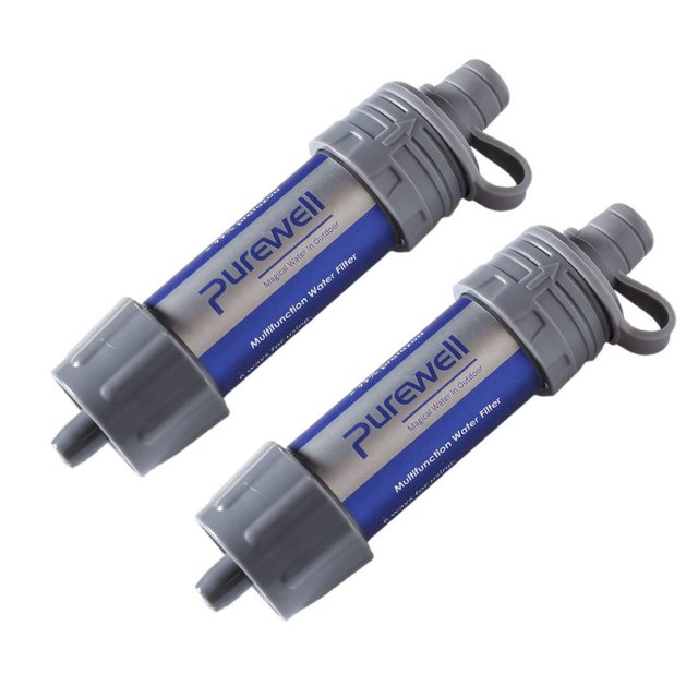 2 Pack Water Filter Straw Protable Water Filtration System Personal Mini Outdoor Water Purifier Emergency And Survival Gear Camping Hiking Backpacking with Hydration Bag Can Be Washed