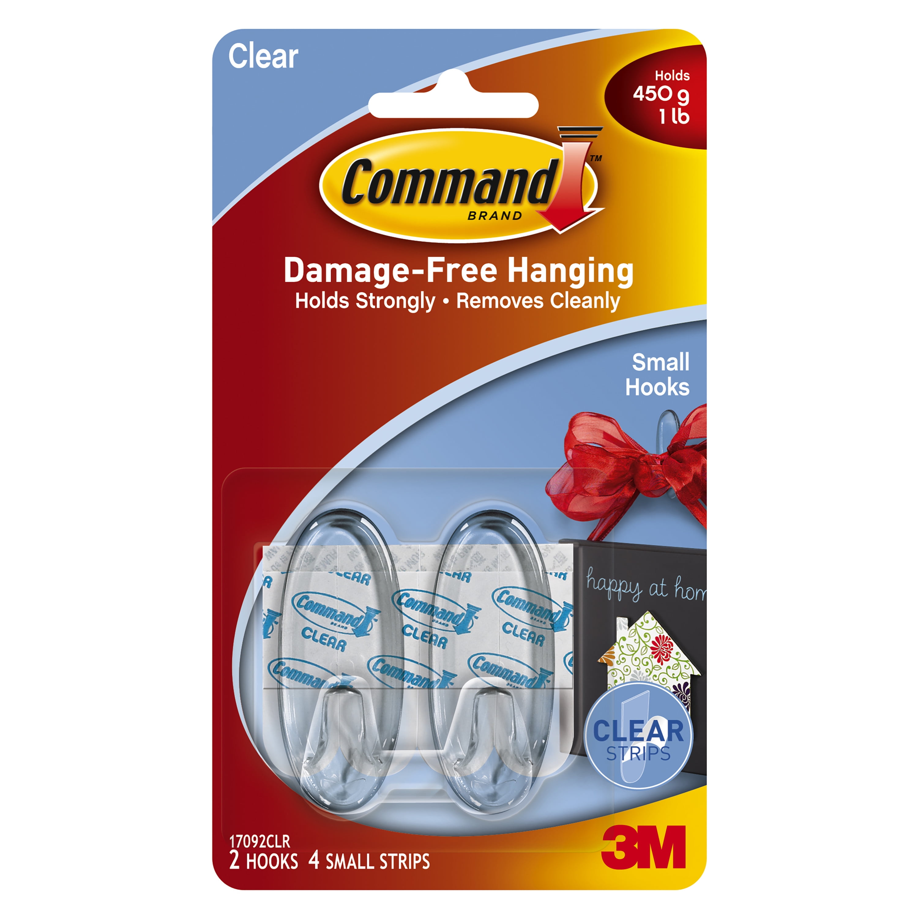 3M Command Hooks, Small, Clear, 2/Pkg.