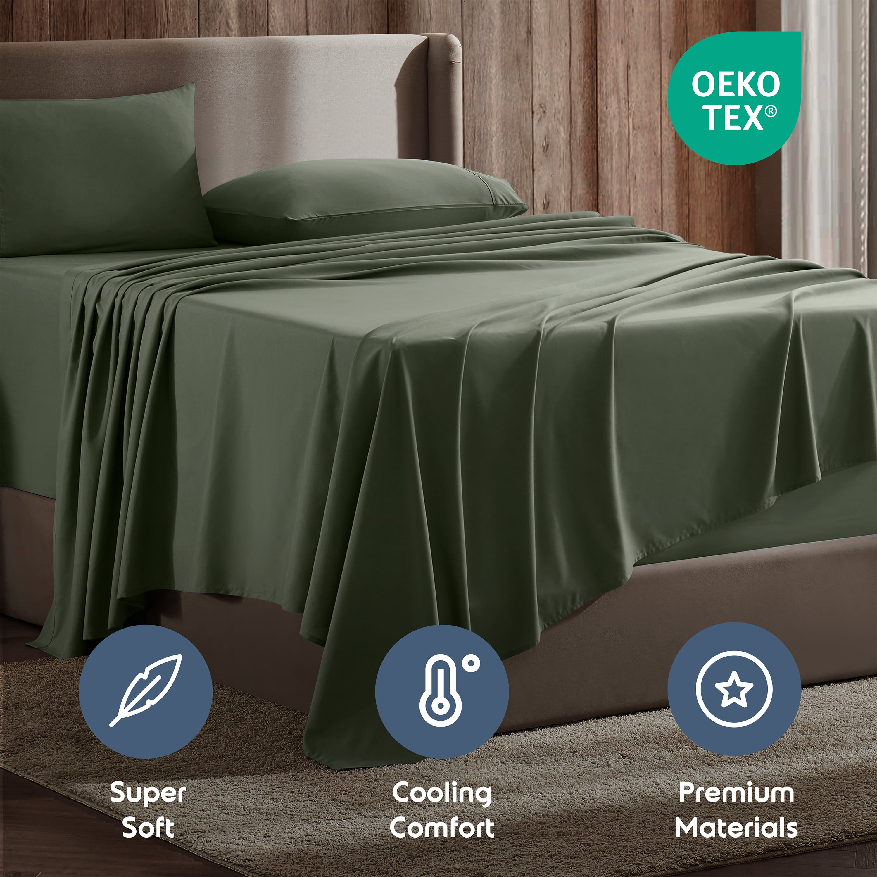 Lammaloe California King Sheets Set, Hotel Style Deep Pocket 4 Piece Bed Sheets, Luxury Soft Microfiber Sheet Sets, Olive Green