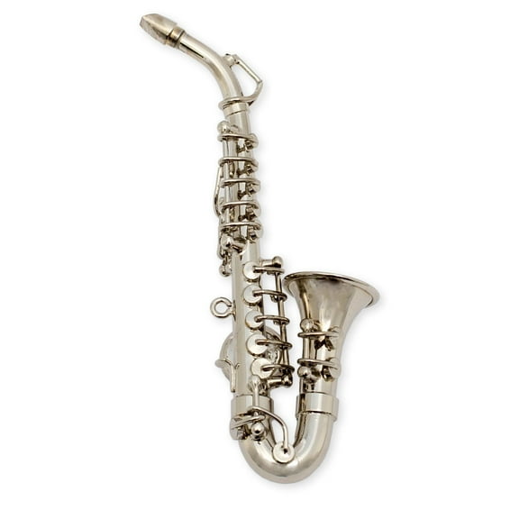 Miniature SILVER SAXOPHONE MAGNET Musical Instrument, 3.25" Long, Superb Detail