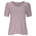 thumbnail image 6 of JeashCHAT Plus Size Tops for Women Women's Casual Sexy Fashion Summer Stretch Threaded Pullover Puff Sleeve V-Neck Short Sleeve T-Shirt Top, 6 of 9