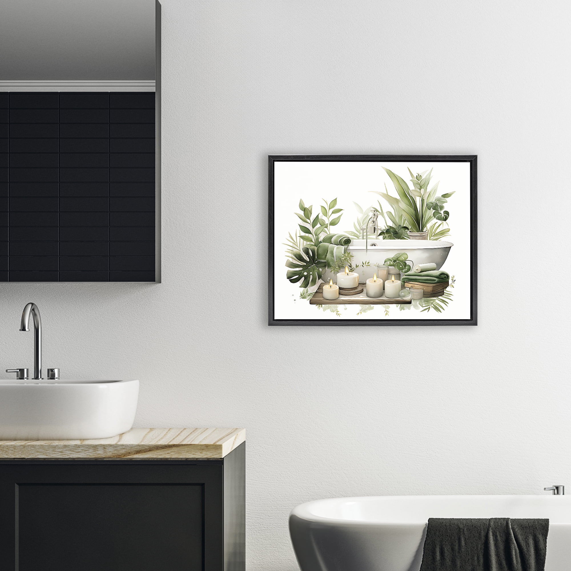 Tropical Zen Bathtub Black Framed Floater Canvas Wall Art, design by Lettered and Lined
