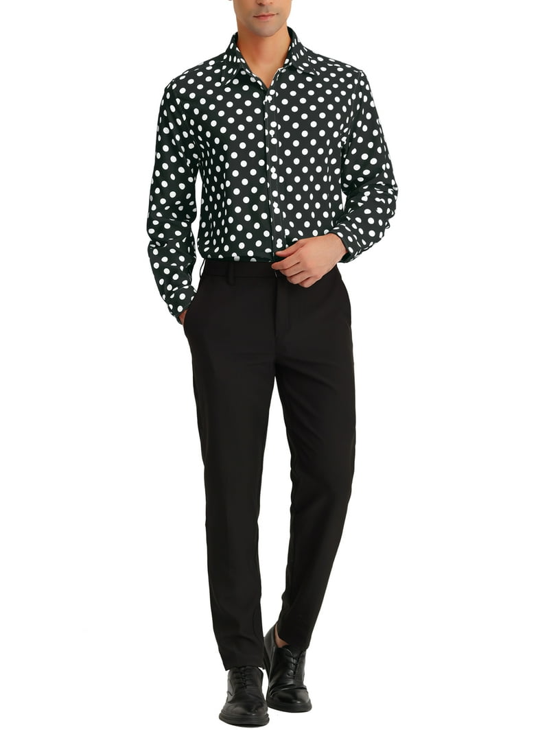 polka dot men's dress shirt Lars Amadeus Men's Short Sleeves Polka Dots Button Down Dress Shirt Small Navy Blue