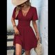 thumbnail image 5 of Vestido Mini de Verano con Escote en V y Mangas con Volantes, Corte A, Cintura Alta Elástica, Holgado y con Vuelo. Vino Tinto XL, 5 of 9