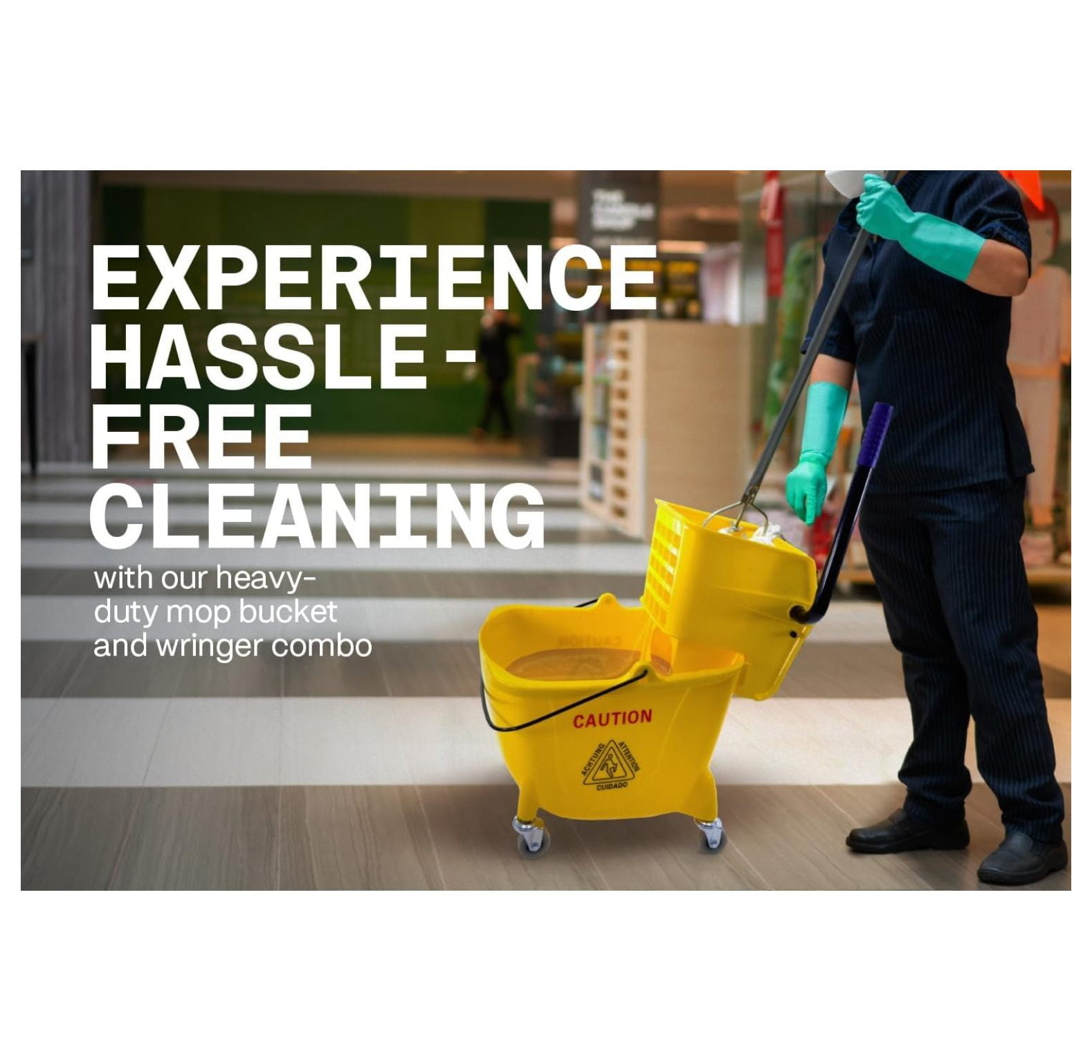 Mop Bucket 25 Quart | Side Press Wringer | 4 Wheels 2" | Yellow