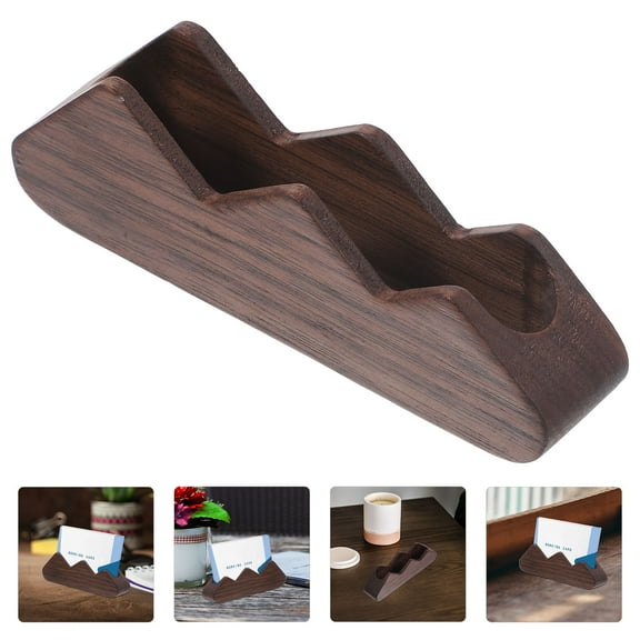 LEORX Wooden Business Card Holder for Desk Storage Brown Compact Card Display 4.5x3.5 Inches