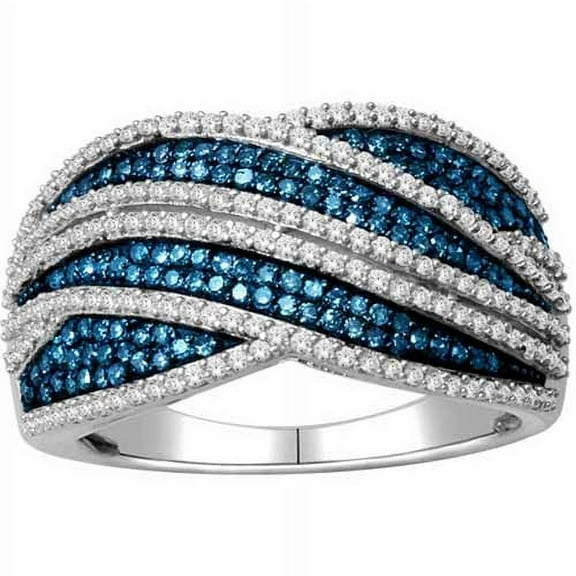3/4 Carat T.W. Blue and White Diamond 10kt White Gold Fashion Ring