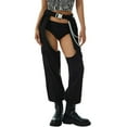 thumbnail image 1 of AMERTEER Women Rave Chaps Buckles Bottomless Pants High Waist Wide Leg Belted Cargo Trousers, 1 of 9