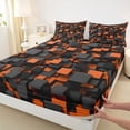 thumbnail image 4 of Homewish Orange Futuristic Cubes Queen Sheets,Abstract Artwork Queen Sheet Sets,4pcs,1 Flat Sheet, 1 Fitted Sheet and 2 Pillowcases, 4 of 6