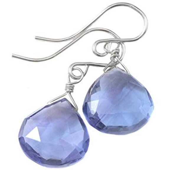 Sterling Silver Purple Lavender Simulated Tanzanite Earrings Faceted Teardrop Briolette Drops